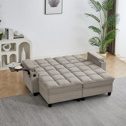 oaaktu Queen Size Sleeper Sofa Couch with Pullout Bed,Convertible Pull Out Adjustable Backrest for Small Spaces,Apartment, Guest Room (1113-khaki) - color: 1113-khaki