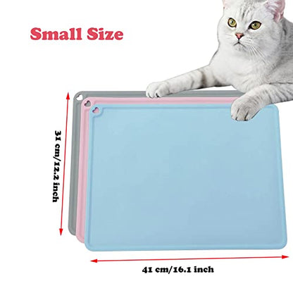 Silicone Pet Feeding Food Mat Dog Cat Placemat with Raised Edge, Anti-Slip Waterproof Pet Bowl Mats Pet Food Tray for Cats, Dogs and Small Animals(Blue, Small) - color: Blue, size: 16.1"*12.2"
