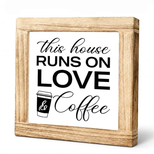 Coffee Wood Decor This House Runs On Love And Coffee Handmade Wooden Coffees Sign Rustic Kitchen Wall Art Perfect For Home Office Kitchen Bar Decor Square Ideal Gift For Coffees Lover 5.9x5.9 Inch - color: Coffee 06