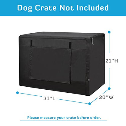 HONEST OUTFITTERS Dog Crate Cover,30 Inch Dog Kennel Cover for Medium and Large Dog, Heavy Duty Oxford Fabric,with Double Door, Pockets and Mesh Window (31L x 20W x 21H, Black) - size: 31.0"L x 20.0"W x 21.0"H