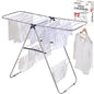 TRES BELLE L-Size Stainless Steel Gullwing Clothes Drying Rack, Foldable Heavy Duty Metal Laundry Dryer with Secure-Rod & 4 Bottom Bars for Sweater, Towel, Socks, Indoor Outdoor Use - size: Large