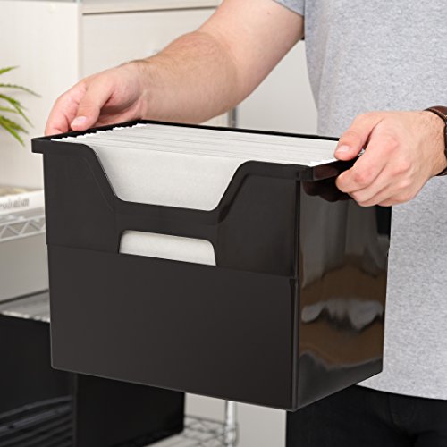 IRIS USA Large Portable Desktop File Box with Open Lid, 4 Pack, Side Handles, Hanging File Folders, Tabs & Inserts, Letter Size, Magazines, Newspapers, Mail, Books, Notebooks, Black - size: 4 - Pack, style: Open Top Bin (L - Black)