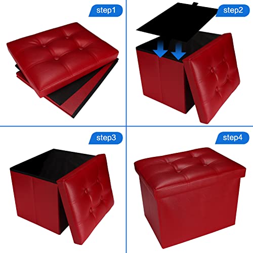 Bsketa Storage Ottoman, Folding Foot Stool with Thicker Foam Padded Seat Small Leather Storage Ottoman Bench Foot Rest for Living Room Foldable Coffee Table 17x13x13in,Red - color: Red