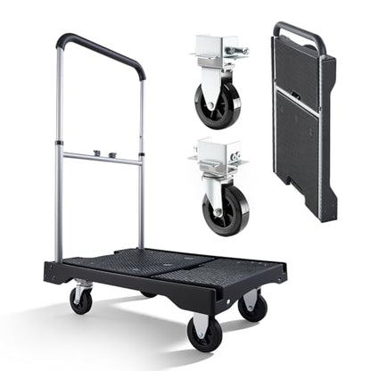 VEVOR Foldable Utility Cart, 330LBS Portable Dolly Cart with Telescoping Handle for Boxes, Crates, Groceries, Folding Platform Truck with 360° Swivel Wheels for Garage/Garden/Office, Black - size: 26.8 x 19.5 x 4.5 in/ 680 x 495 x 115 mm