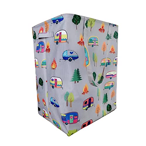 Kay&J Collapsible 60L Laundry Hamper, Slim and Tall Laundry Basket, Long Handles for Portability, Great for Home and Camper Use, Camper Gift RV Travel Trailer Camper Decor Accessories - color: Grey