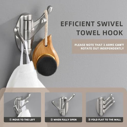 Angle Simple Foldable Swivel Towel Hook 2 PCS, Metal Flexible Coat Hook, Bath Towel Holder, Heavy Duty Robe Clothes Hanger for Bathroom RV Wall Mount, Brushed Nickel - color: Brushed Nickel, size: 2 Pack