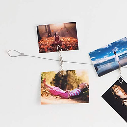 TFu Multi-Purpose Steel Wall Hanging Photo Display Cable Wire Rod with 12 Adjustable Clips for Hanging Photos Notes Postcard and Artworks (Rhombus) - size: Rhombus