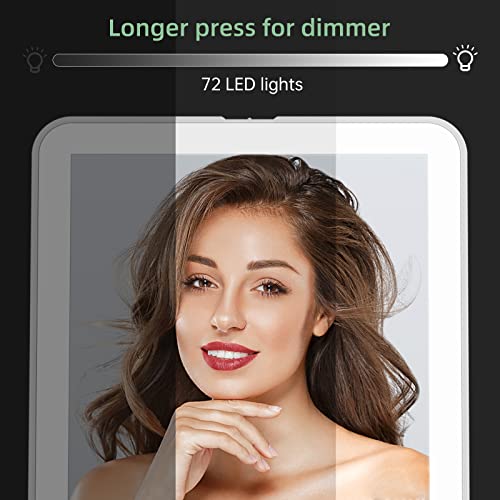 FUNTOUCH Rechargeable Portable Makeup Mirror with 72 LED Lights, Travel Lighted 1X/5X Magnification, 3 Color Lighting,Dimmable Touch Screen, Tabletop Folding Cosmetic Lights - color: Bright White