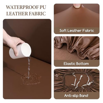 FUANGUI RV Dinette Cushion Covers, Waterproof PU Leather Stretch Camper Booth Seats Replacement RV Cushion Covers Washable Sofa Furniture Protector - color: Pu-brown