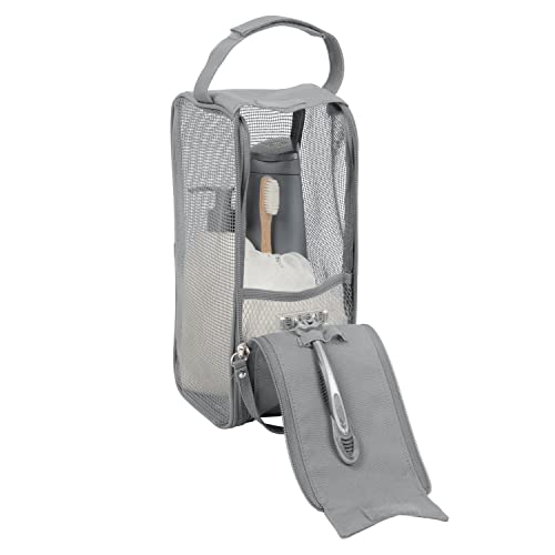 Simplify Hanging Mesh Toiletry Bag | Travel Organizer | Perfect for Dorm | Gym | Back to School | Shampoo | Shower Accessories | Grey - color: Grey