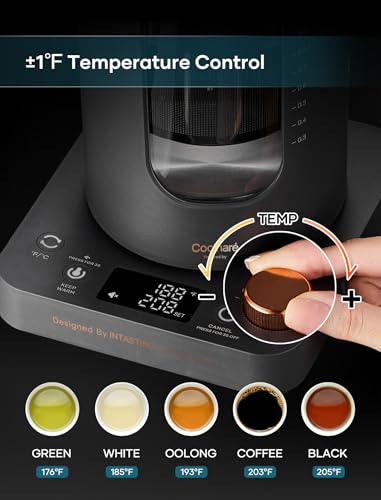 INTASTING Electric Tea Kettle, Electric Kettle with Tea Infuser, ±1℉ Knob Temperature Control, BPA-Free Glass, 1200W Fast Heating, Easy to Clean, 1 Liter (Dark Gray) - color: Dark Gray
