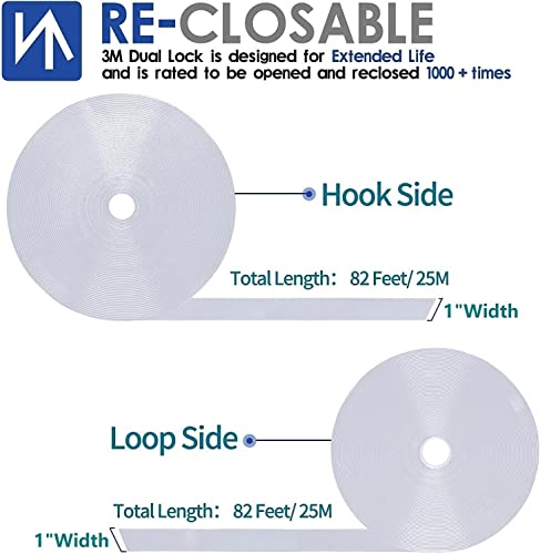 1 Inch x 82 Feet White Hook Loop Strips with Adhesive Heavy Duty, Multi-Purpose Double Sided Hook Loop Rolls, Picture Hanging Strips, Bulk Sticky Straps Wall Hanging Tape - size: 1in x 82ft, style: White
