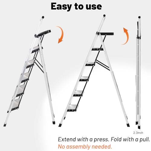 5 Step Ladder with Tool Tray - 600lbs Heavy Duty Lightweight Step Stool with Extended Handrails, Work Platform for Home Maintenance & DIY Projects - size: 5steps with tray