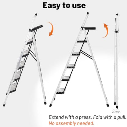 5 Step Ladder with Tool Tray - 600lbs Heavy Duty Lightweight Step Stool with Extended Handrails, Work Platform for Home Maintenance & DIY Projects - size: 5steps with tray