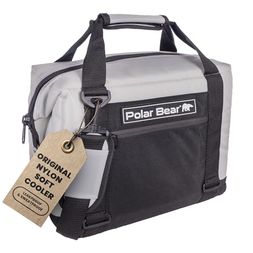 Polar Bear Coolers - Original Soft Cooler Bag - Insulated Leak Proof Beach Cooler Bag, Small Thermal Bags for Travel - Heavy Duty & Portable - Sweat Proof Picnic Carrier - Nylon - color: Silver, size: 12 Pack