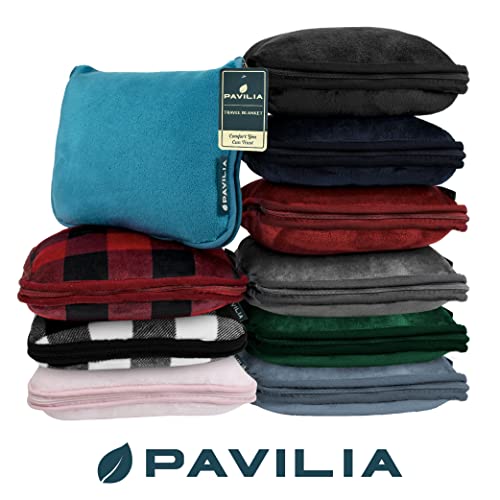PAVILIA Travel Blanket Pillow, Soft Airplane Blanket 2-in-1 Combo Set, Plane Blanket Compact Packable, Flight Essentials Car Pillow, Travelers Gifts Accessories, Luggage Backpack Strap, 60x43 Green - color: Green