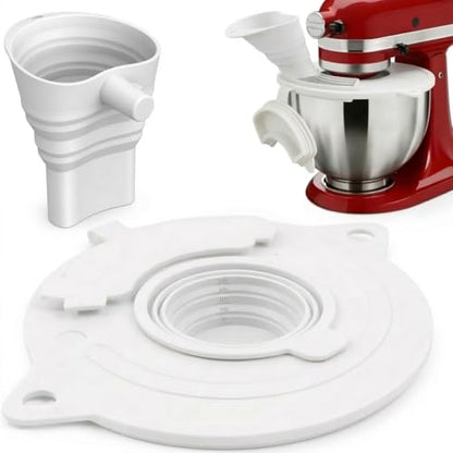 3-Piece Set: Silicone Flour Funnel & Bowl Cover for KitchenAid Mixer 4.5-5 Qt Tilt-Head, Splash Guard Lid with Foldable Measuring Cup for Dough Proofing & Mixing, KitchenAid Mixer Accessori (White） - color: White