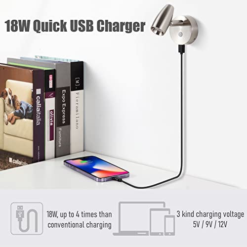RV Reading Light 12V Swivel LED Spotlight with Quick USB Charger & Blue Nightlight, Camper Van Travel Trailer Bedroom Reading Light,3-1/2" Length,12-24VDC Hard-Wired (Brushed Nickel) - color: Brushed Nickel with Nightlight