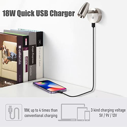 RV Reading Light 12V Swivel LED Spotlight with Quick USB Charger & Blue Nightlight, Camper Van Travel Trailer Bedroom Reading Light,3-1/2" Length,12-24VDC Hard-Wired (Brushed Nickel) - color: Brushed Nickel with Nightlight