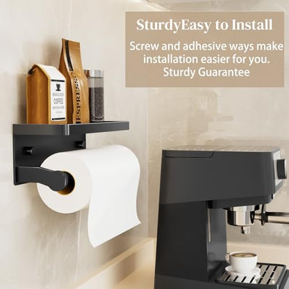 Black Paper Towel Holder with Shelf, Wall Mount Paper Towel Holder for Bathroom Kitchen, Hand Towel Rack Holder,Paper Roll Holder with Self Adhesive & Screw,RV - color: Black Pro