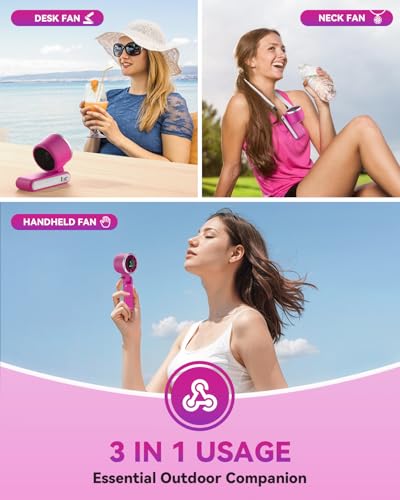 PlayHot Portable Handheld Turbo Fan, 5-Speed Personal Fan, USB-C Rechargeable Fan Up to 12 Hours, 3 IN 1 Hand Fan with Air Turbo Tech Cooling, Travel Fan for Cruise, Beach, Gifts for Women (Magenta) - color: Magenta