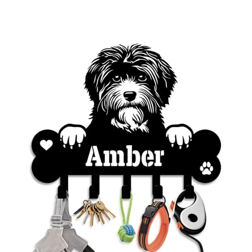 NIWAHO Personalized Dog Leash Holder Wall Mount - Custom Havanese Metal Silhouette Sign with Bone Key Hooks, Entryway & Pet Room Organizer Decor - color: Havanese