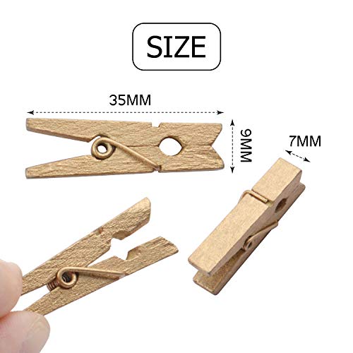 Jdesun 50 Pieces Photo Clips,Mini Gold Wooden Picture Paper Clip Clothespins Peg for Office,Home,Arts - color: Gold(wood)
