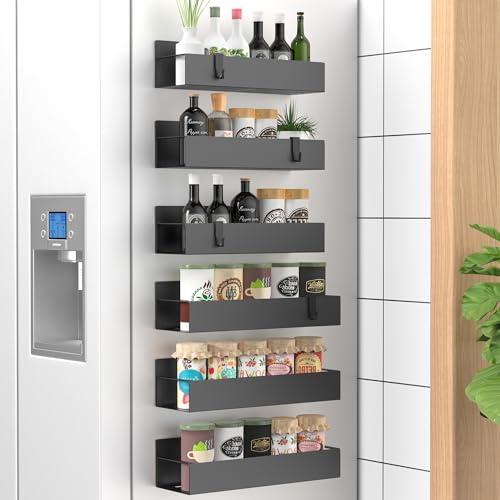 HuggieGems 6 Pack Magnetic Spice Storage Rack Organizer for Refrigerator and Oven, Matt Black Fridge Organizers and Storage - color: Matt Black, size: 6 Pack