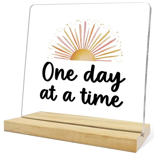 Addiction Recovery Gifts for Women Men,One Day At A Time Acrylic Desk Sign,Inspirational Decorations For Home Office Bedroom - color: Teal