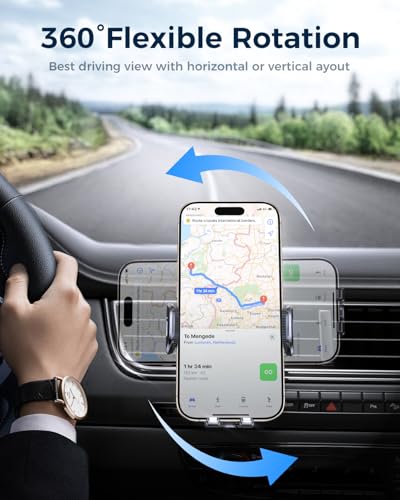 MRGLAS 2026 Upgraded Phone Holders for Your Car with New Metal Hook Clip, Handy Air Vent Cell Phone Car Mount [One Hand Operation], Universal Automobile Cradle for iPhone Android and All Smartphones - color: Black Grey