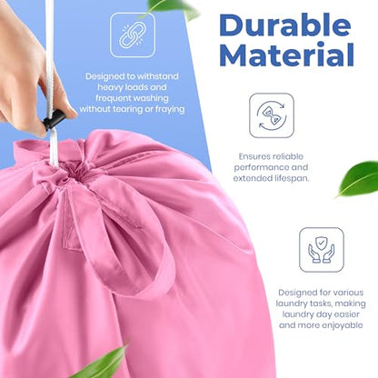 Extra Large Travel Laundry Bag - 2-Pack Fun Print Design Bags for Dirty Clothes - Durable Water-Resistant Fabric - Sturdy Drawstring Closure (Pink-Teal | Smell Me If You Dare) - color: Pink-teal | Smell Me