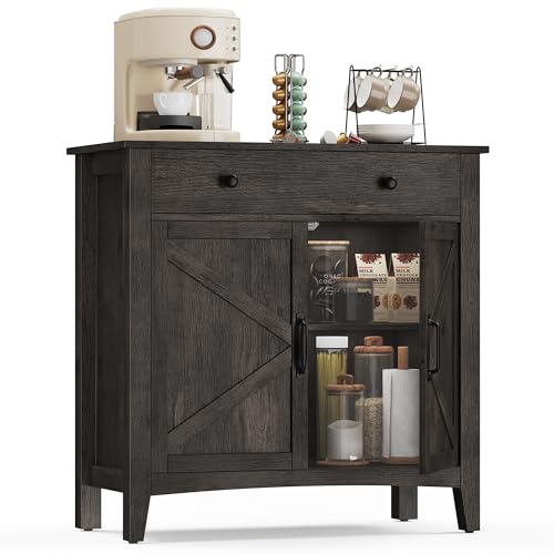 VASAGLE LIRY Collection - Buffet Cabinet, Coffee Bar Cabinet with a Drawer, Adjustable Shelf, Sideboard Storage with Cable Hole, Drawer Divider, Antique Charcoal UBBK341B02 - color: Antique Charcoal, size: 1 Drawer + 2 Doors (31.5"W)