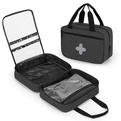 CURMIO Small First Aid Bag, Empty Emergency Trauma Kit Organizer Bag for Hiking, Camping, Car, Travel, Home and Outdoor, Black, BAG ONLY, Patent Pending - color: Black