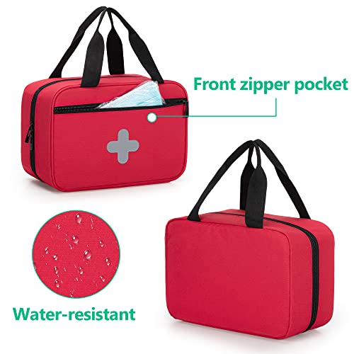CURMIO Small First Aid Bag, Empty Emergency Trauma Kit Organizer Bag for Hiking, Camping, Car, Travel, Home and Outdoor, Red, BAG ONLY, Patent Pending - color: Red