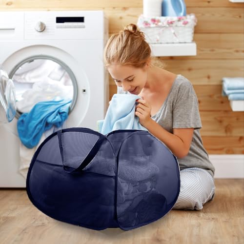 2 Pack Collapsible Foldable Laundry Baskets, 90L Large Durable Mesh Pop Up Hampers for Bedroom, Bathroom, Dorm, Laundry Room, Travel - Navy - color: 2xNavy