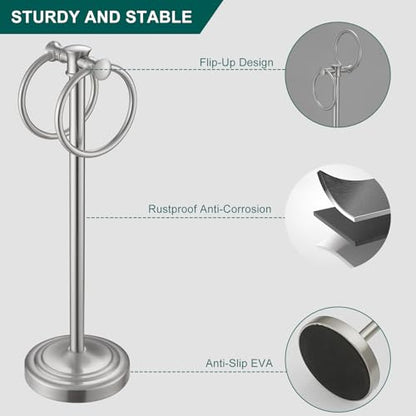 Hoimpro 17" Brushed Nickel Standing Towel Rack Bracket, Double Towel Ring Hand Towel Free Stand Holder Bathroom Hardware Accessories Set, Towel Bar for Bathroom Vanities and Kitchen Countertops - color: Brushed Nickel