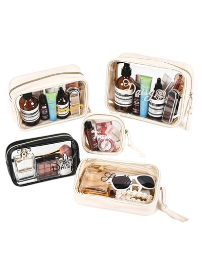 Personalized Clear Makeup Bag For Women Men, Toiletry Pouch with Zipper Reinforced Seams, Custom Travel Water Resistant Storage Car Organizer(S/M/L)