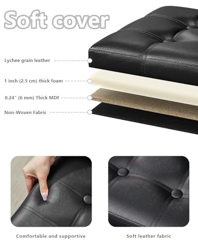 Bsketa 2PC Storage Ottoman, Folding Foot Stool with Thicker Foam Padded Seat Small Leather Storage Ottoman Bench Foot Rest for Living Room Foldable Coffee Table 17x13x13in,Black - color: Black-2pc