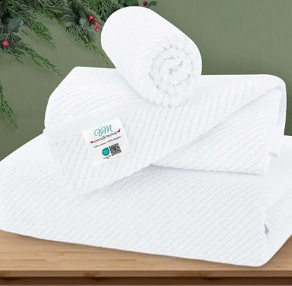 VOOVA & MOVAS White Towels for Bathroom, 100% Cotton | Quick Dry | Soft | Thick, 3 Piece Towel Set, 1 Large Bath 30" x 56", 1 Hand 18" x 28", 1 Wash Cloth 13" x 13", Bathroom Essentials - color: White, size: 3 PC Bathroom Towel Set