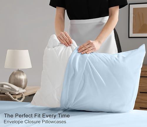 RUVANTI 100% Cotton Percale Sheets King Size, Baby Blue | Crisp Cooling, Deep Pocket 16", Soft Breathable & Durable, Hotel-Style, 4 Piece Set - color: Baby Blue, size: King