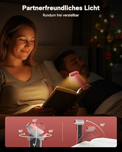 86lux Book Light, Reading Light for Book in Bed, USB Rechargeable LED Night Light with 3 Colors & Stepless Dimming, Aluminum Alloy Bookmark Light for Book Lovers, Red - color: Red