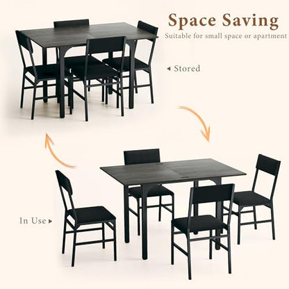 HUAHUU Dining Table Set for 4, Extendable Kitchen Table Cushion Chairs Set of 4, Rectangle Dining Table with Metal Frame & MDF Board, Folding for Small Apartment Saving Space, Gray - color: Grey