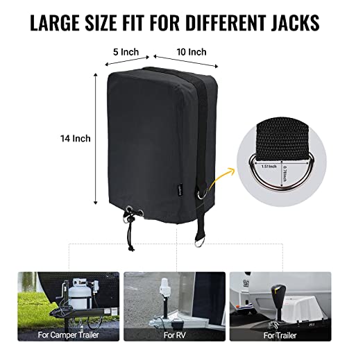BougeRV RV Electric Tongue Jack Cover with D Rings, 600D Universal Trailer Jack Protective Black Cover for Outside RV Parts RV Accessories - color: Black with D rings