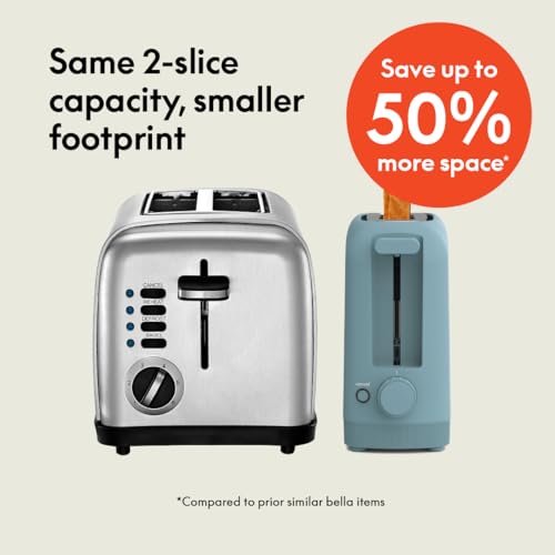 bella 2 Slice Slim Toaster, Fits-anywhere™ Kitchenware, 6 Setting Shade Control with Reheat & Cancel Buttons, Fits Sourdough, 10” Long Slot, Anti Jam & Auto Shutoff, 900 Watt, Surf - color: Surf, size: 2 Slice