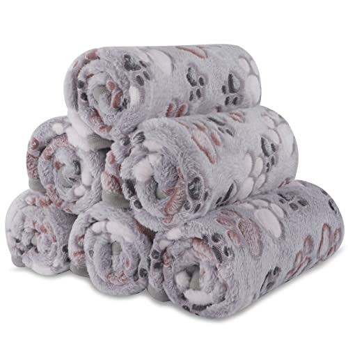 BVAGSS 6 Pack Small Dog Blanket, Super Soft Warm Pet Cover Blankets, Paw Print Puppy Fleece Flannel Blanket for Small Medium Dogs and Cats MW003 - color: Grey Paw, size: 6 Pack of 24x47 Inches