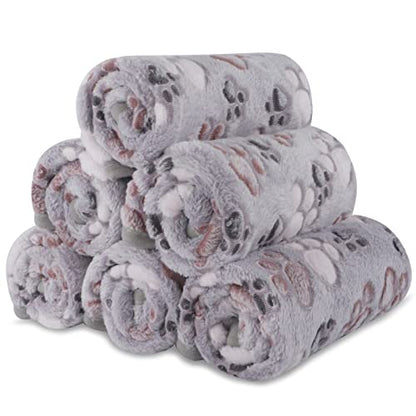 BVAGSS 6 Pack Small Dog Blanket, Super Soft Warm Pet Cover Blankets, Paw Print Puppy Fleece Flannel Blanket for Small Medium Dogs and Cats MW003 - color: Grey Paw, size: 6 Pack of 24x47 Inches