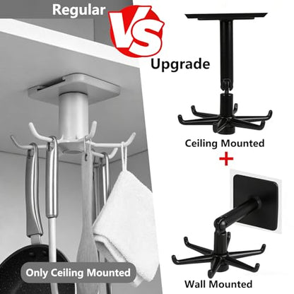 Multi-Purpose Under Cabinet Kitchen Utensil Hook, 360° Rotating Utensils Hanger Hook for Kitchen and Bathroom Hanging Rack for Tools/Towel/Knife/Scoop(Black) - color: Upgrade Black-1 PCS