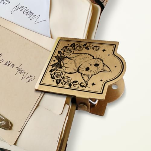 ANATTASOUL Travel Journal Clip Vintage Cute Cats and Flowers Metal Book Clips, Decorative Heavy Duty Journal Clips to Hold Journal Open for Notebook, Photo, Bookmark, Office Kitchen Home DIY Use - style: Cute Cats and Flowers