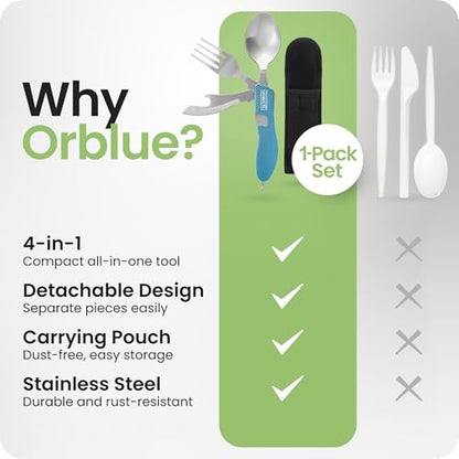 Orblue 4-in-1 Camping Utensils, 1-Pack, Portable Stainless Steel Spoon, Fork, Knife & Bottle Opener Combo Set - Travel, Backpacking Cutlery Multitool, Blue - color: 1-PACK Ultramarine Blue