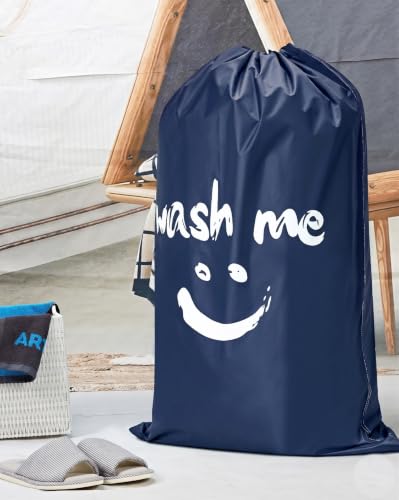 HOMEST 2 Pack XL Laundry Bags 28" x 40", Extra Large Dirty Clothes Organizer Holds 3-4 Loads, Machine Washable Drawstring Laundry Bag for Dorm, Camp, Laundromat, Family, Travel, Sky blue & Blue - color: (Ⅰ-Wash me) Blue & Sky Blue